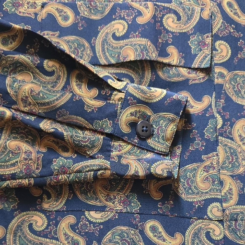 VTG Ellen Tracy Navy/Black and Gold Paisley Blouse Size 8 - Picture 5 of 13